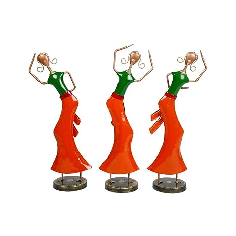 Handcrafted Rajasthani Iron Dancing Lady Figurine Set of 3