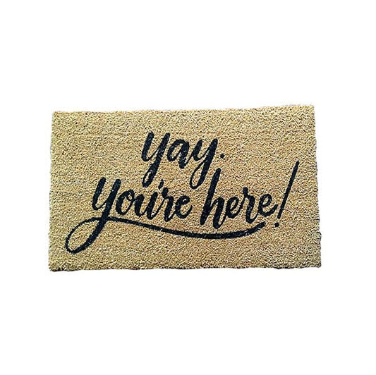 Mats Avenue Yay You're Here Printed Coir & Rubber Doormat (75x45cm), Beige