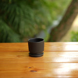 Round Shape Ribbed Ceramic Planter With Tray