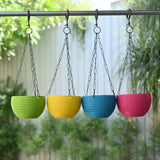 Plastic Rattan Hanging 7.6" Pot With Chain- Set of 4