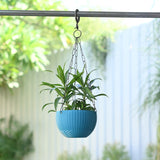 Plastic Rattan Hanging 7.6" Pot With Chain- Set of 4