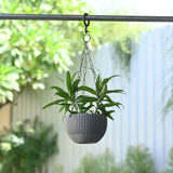 Plastic Rattan Hanging 7.6" Pot With Chain- Set of 4