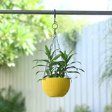 Plastic Rattan Hanging 7.6" Pot With Chain- Set of 4