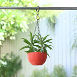 Plastic Rattan Hanging 7.6" Pot With Chain- Set of 4