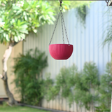 Plastic Rattan Hanging 8.1" Pot With Chain