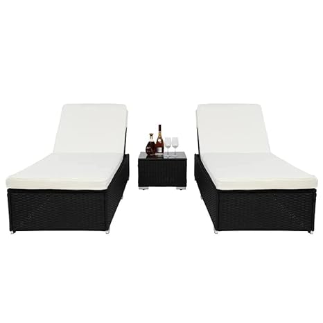 Set of 2 Sun Lounger With Cushion & Table