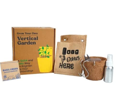 DIY Vertical Gardening Grow Kit With Single Pocket jute Hanger, Sprayer & S-Hook