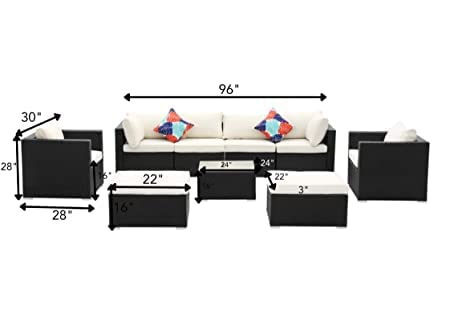 All Weather Wicker Sectional Couch Sofa, Cente Table Ottoman with Cushions