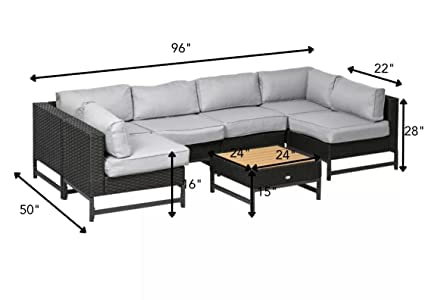 5 Pieces Outdoor Furniture L Shape Sectional Sofa with Wodden Top Coffee Table