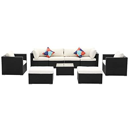 All Weather Wicker Sectional Couch Sofa, Cente Table Ottoman with Cushions