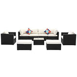 All Weather Wicker Sectional Couch Sofa, Cente Table Ottoman with Cushions