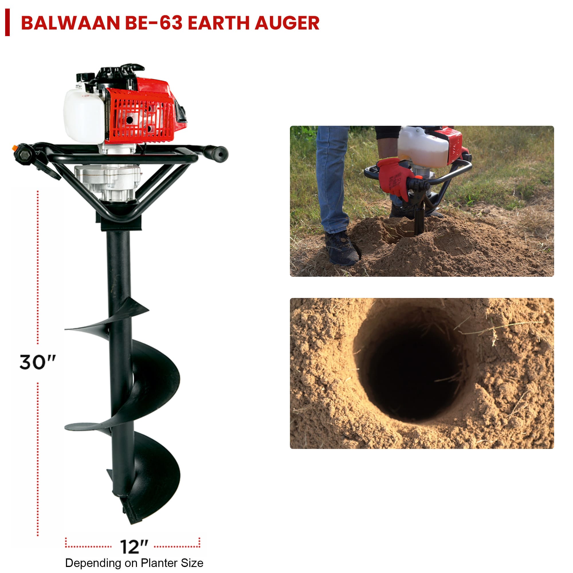 BE-63 EARTH AUGER WITH 8' and 12' Planter