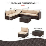 6 Seater Patio Sofa Set Outdoor Rattan&Wicker Sofa Cum Lounger