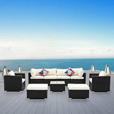 All Weather Wicker Sectional Couch Sofa, Cente Table Ottoman with Cushions