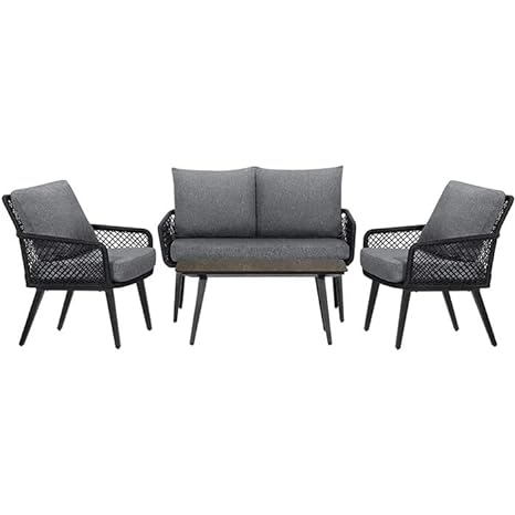 4 Piece Garden Sofa Set With Cushion & Table