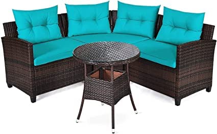 4 Piece L-Shape Sectional Curved Sofa Set for Garden Poolside