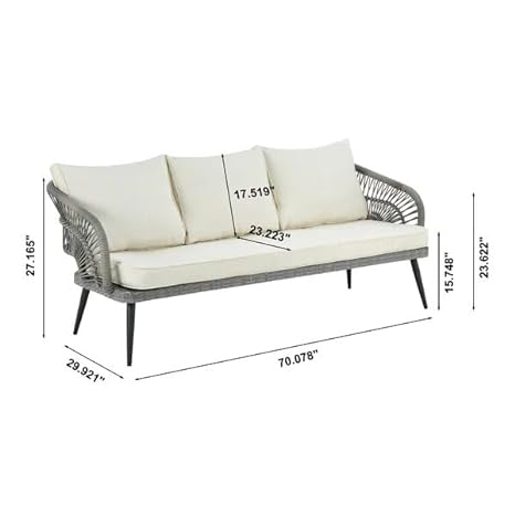 4 Seater Sofa Set Garden Rope Furniture Set with Cushion and Center Table