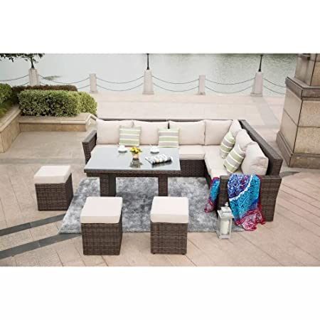 Indoor/Outdoor Sofa Set With Cushion & Glass Table