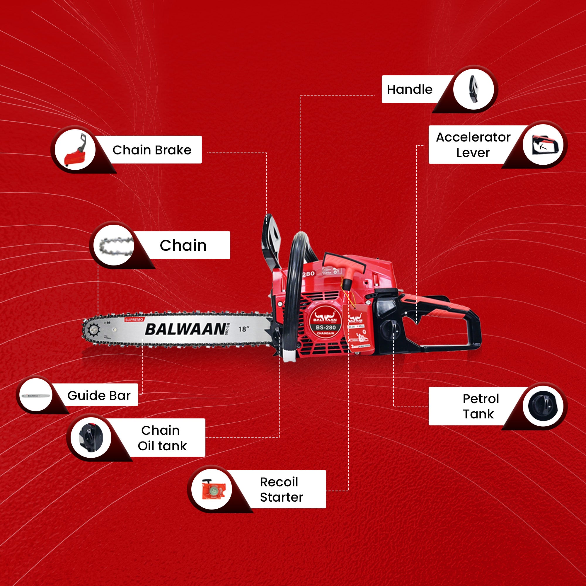 BS-280 18 Inches Supremo Chainsaw with 62cc Engine