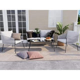 4 Pieces Outdoor Powder-Coated Iron Frame & Handwoven Wicker Patio Furniture Set