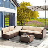 6 Seater Patio Sofa Set Outdoor Rattan&Wicker Sofa Cum Lounger