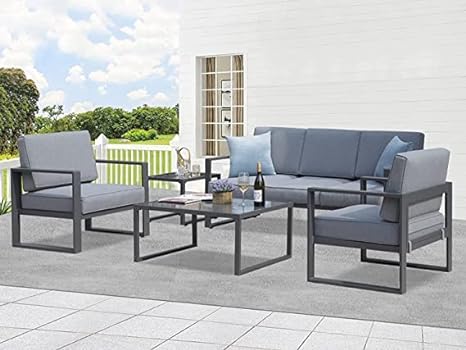 5 Piece Powder Coated Frame Outdoor Sofa With Side Table