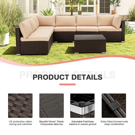 6 Seater Patio Sofa Set Outdoor Rattan&Wicker Sofa Cum Lounger