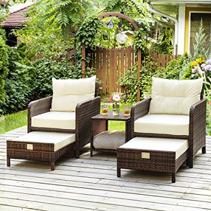 5 Pieces Wicker Patio Furniture Set Outdoor Patio Chairs with Ottomans