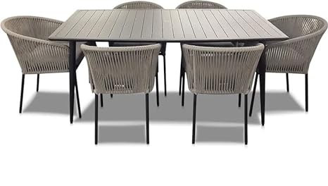 6 Seater Wooden Dining Table and Rope Chairs Set