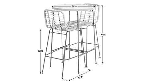 Rattan Wicker Outdoor Bar Patio Round Table with 2 Cushion