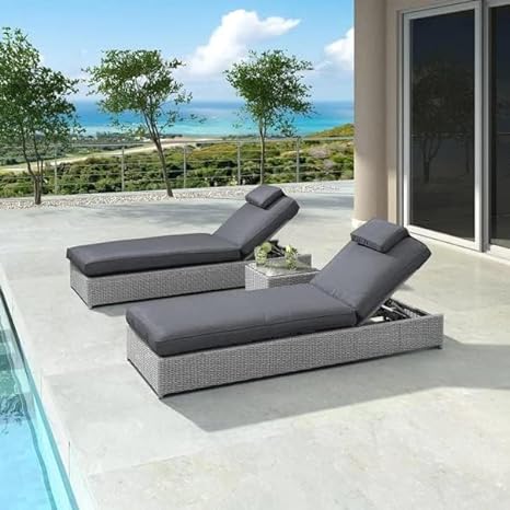 Set of 2 Sun Lounger With Cushion & Table