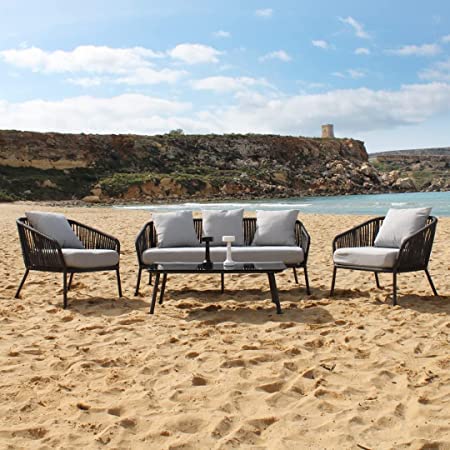 4-Piece Rope Patio Backyard Living Set with Center Table