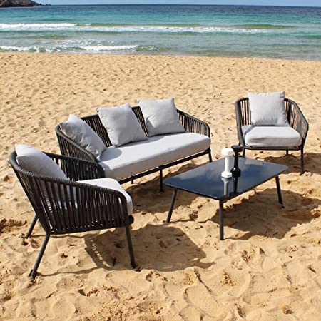 4-Piece Rope Patio Backyard Living Set with Center Table