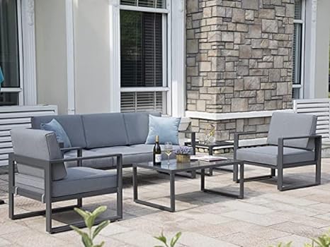 5 Piece Powder Coated Frame Outdoor Sofa With Side Table