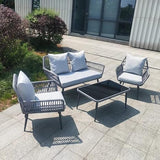 Power Coated Iron Frame & Handwoven 4 Person Seating Sofa set