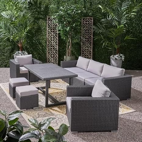 Indoor/Outdoor Sofa Set With Cushion & Glass Table