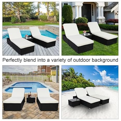 Set of 2 Sun Lounger With Cushion & Table