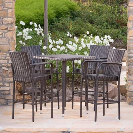 5-Piece Outdoor Wicker Bar Table Set