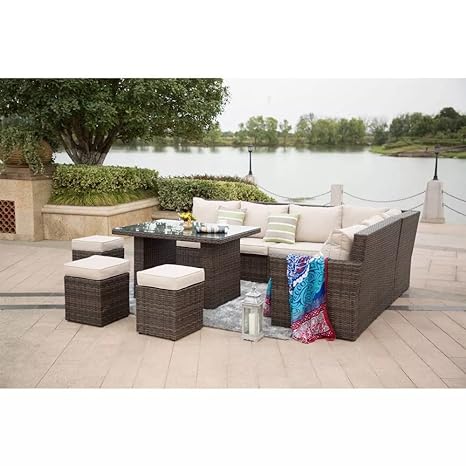 Indoor/Outdoor Sofa Set With Cushion & Glass Table