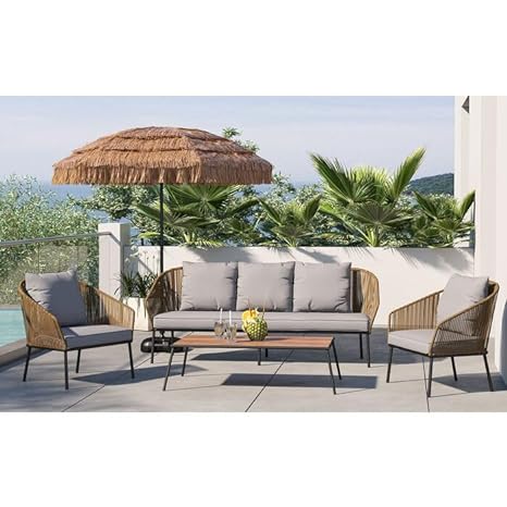 Rope Garden Sofa Set and Center Table (Beige)