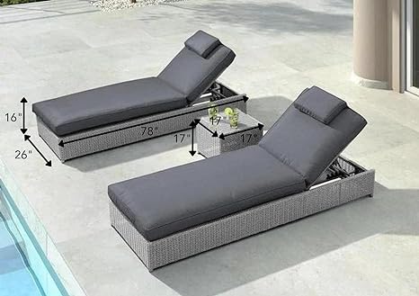 Set of 2 Sun Lounger With Cushion & Table