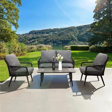 4 Piece Garden Sofa Set With Cushion & Table