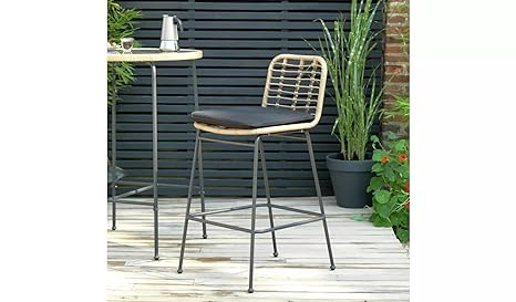 Rattan Wicker Outdoor Bar Patio Round Table with 2 Cushion