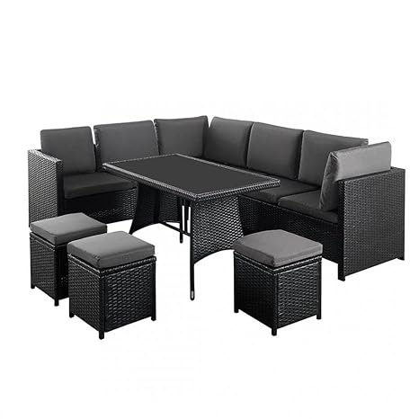 Indoor/Outdoor Sofa Set With Cushion & Glass Table