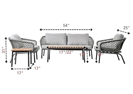 5 Piece Bistro Loveseat Furniture with Cushion