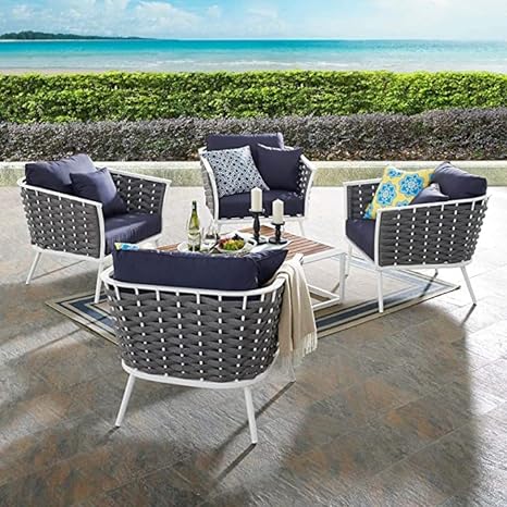 5 Pieces Porch Backyard Garden Outdoor Furniture Rope Sofa Set