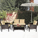 Outdoor Rattan Wicker 4 Piece Sofa Set with Cushions