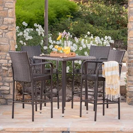 5-Piece Outdoor Wicker Bar Table Set