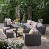 Indoor/Outdoor Sofa Set With Cushion & Glass Table