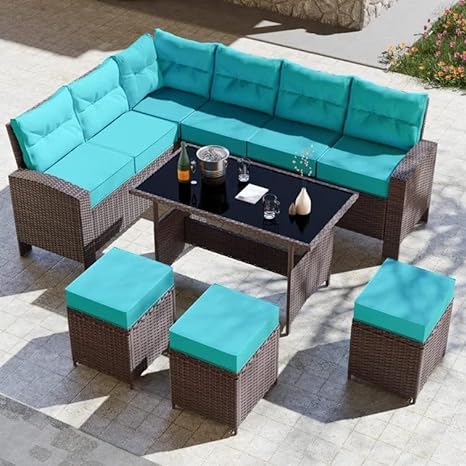 Indoor/Outdoor Sofa Set With Cushion & Glass Table